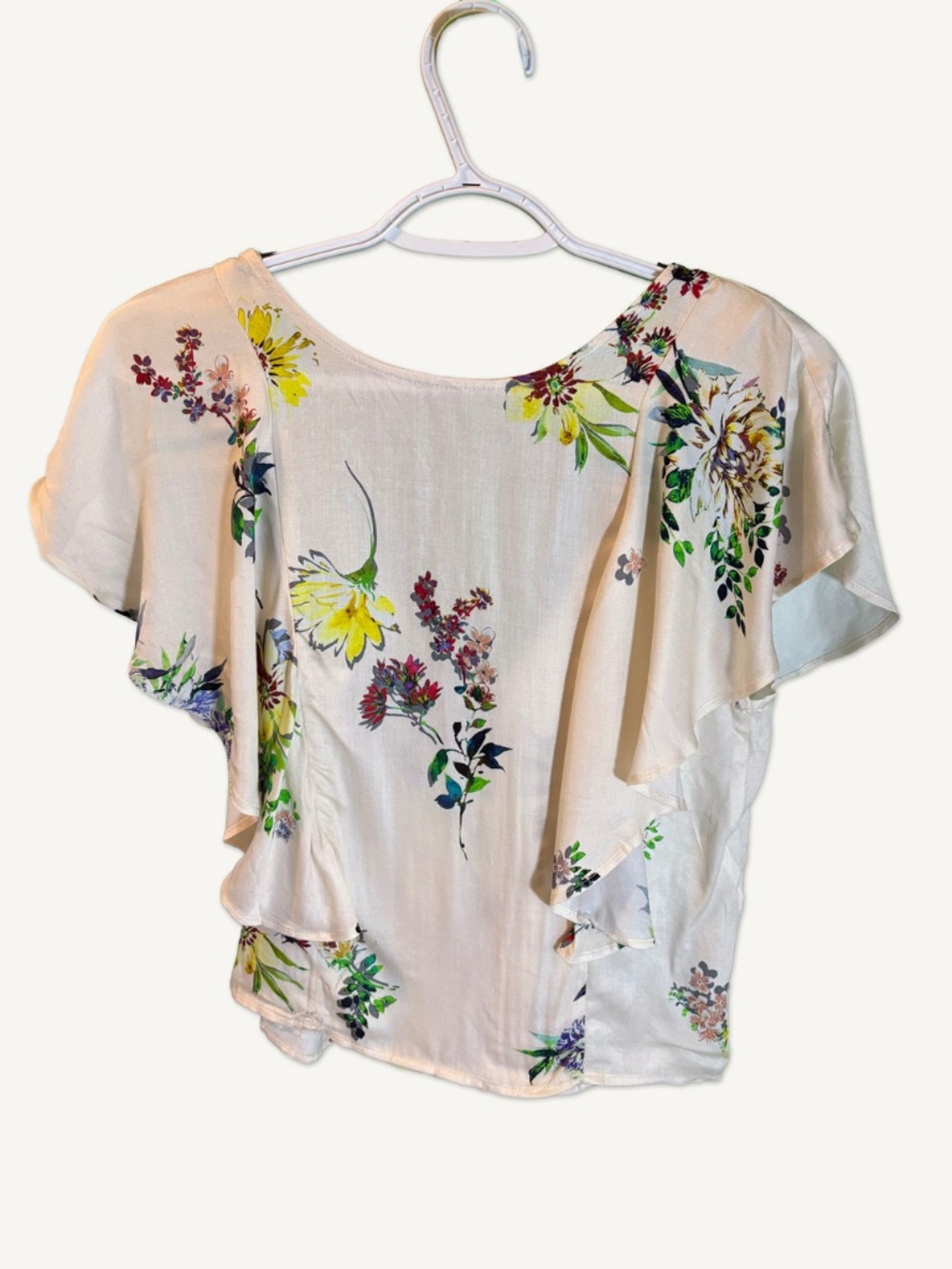 Mango Floral Ruffle Sleeve Blouse | Ivory Floral Top | Size 2